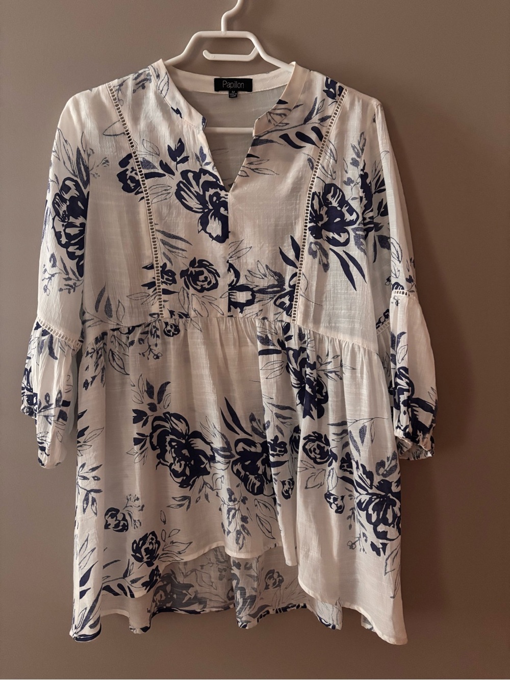 Papillon Blanc White Tunic with Navy Floral Print
